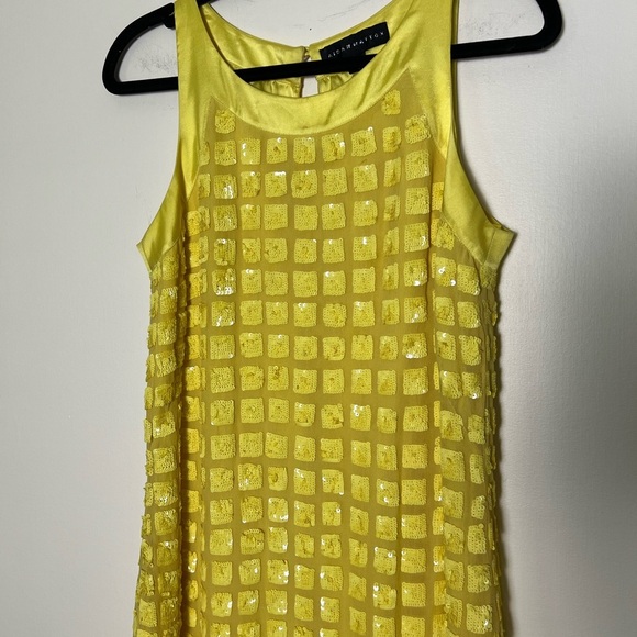 Aidan Mattox Womens Yellow Sequins Dress 6 Prom Homecoming Party Shine Silk Chic - Picture 6 of 17